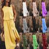 Vestido Largo Multicolor de Verano Nuevo Europeo y Americano para Mujer, Cuello Redondo, Sin Mangas, con Abertura