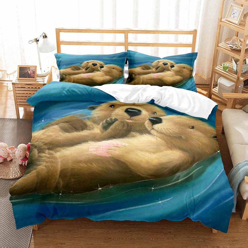 Set Husă Plapumă Vidre de Mare Animale Marine Drăguț Kawaii Husă Plapumă Mărime King Queen Dublu Pentru Copii Băieți Fete Adolescenți Set de Lenjerie de Pat