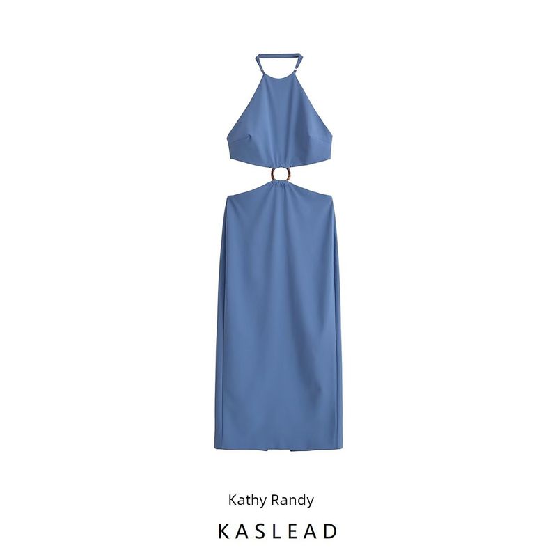 Kaslead New Arrival Women's Clothing Fashion Style Stylish Opening Design Hanging Collar Long Dress 4772223