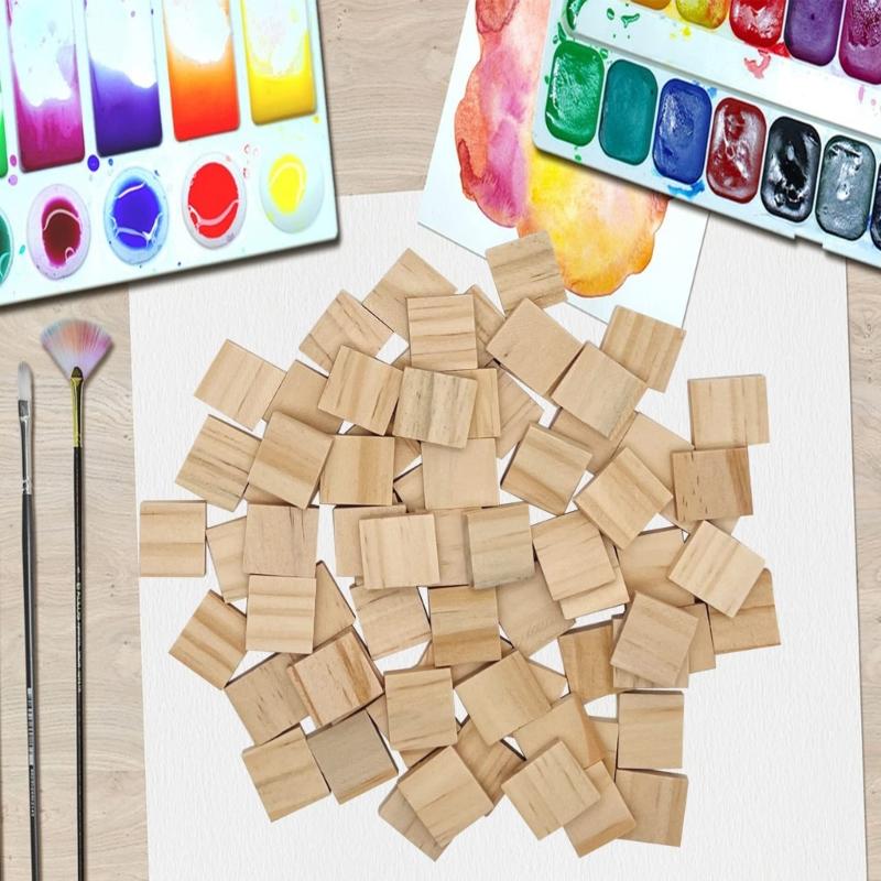 100Pcs Unfinished Natural Wood Squares Paintable Wooden Cubes For Painting Carving Home Decorations Handmade Presents