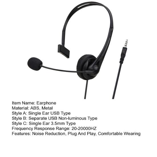 Wired Earpiece Ergonomic Plug And Play Playable Control Wide Compatibility 20-20000HZ Call ABS Calling Center Wired Headset Personal Use
