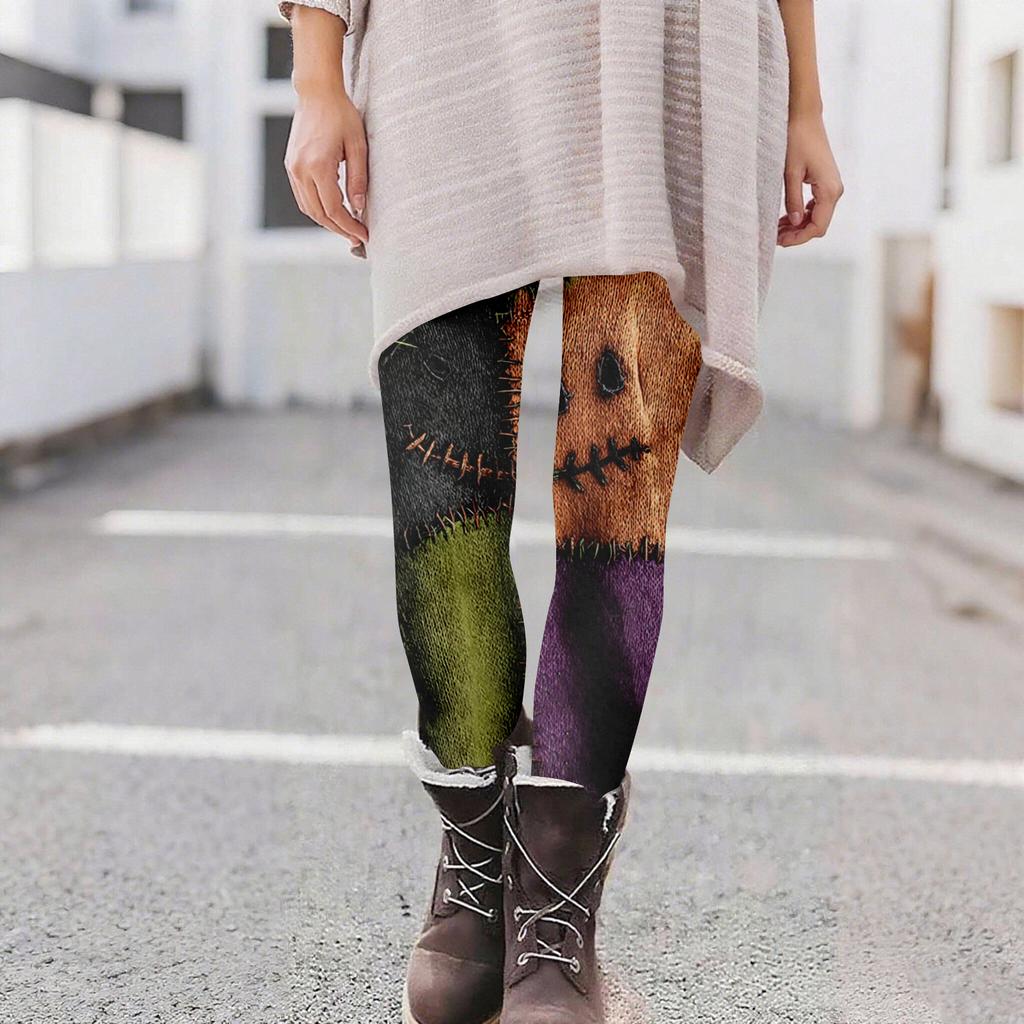 Women's Casual Fashion Outdoor Halloween Printed Slim Elastic Yoga Pants Cropped Pants