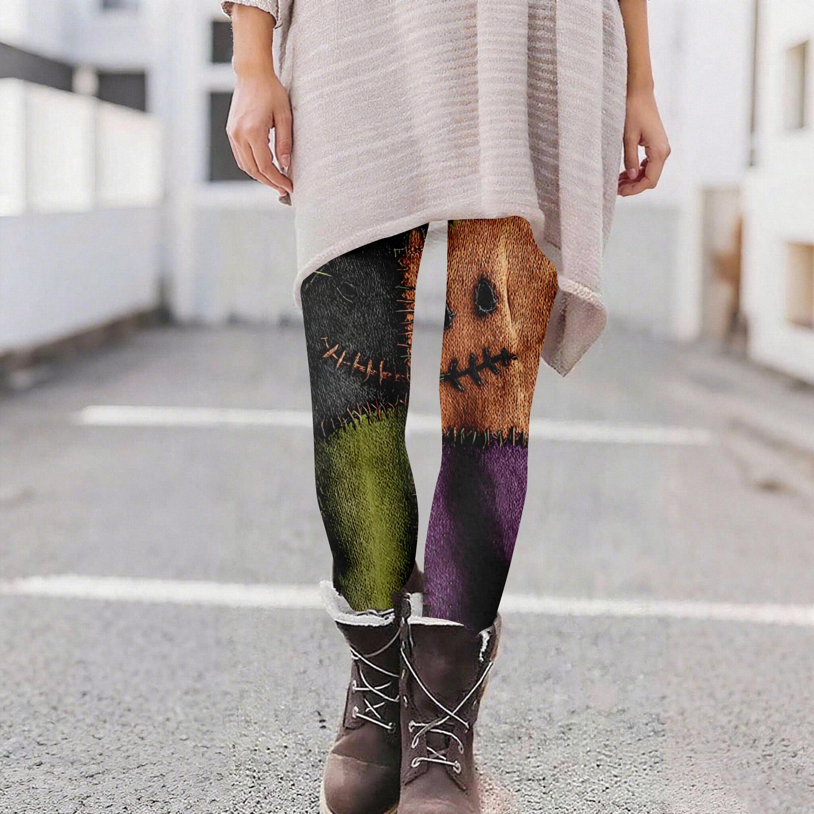 

Женские повседневные модные уличные брюки для йоги с принтом на Хэллоуин, облегающие эластичные укороченные брюки XXL оранжевый