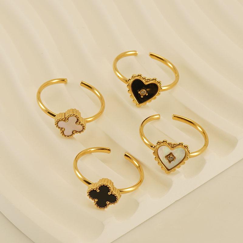 8K Love Open Ring Women's Niche High-end Four-leaf Clover Adjustable Ring 2026