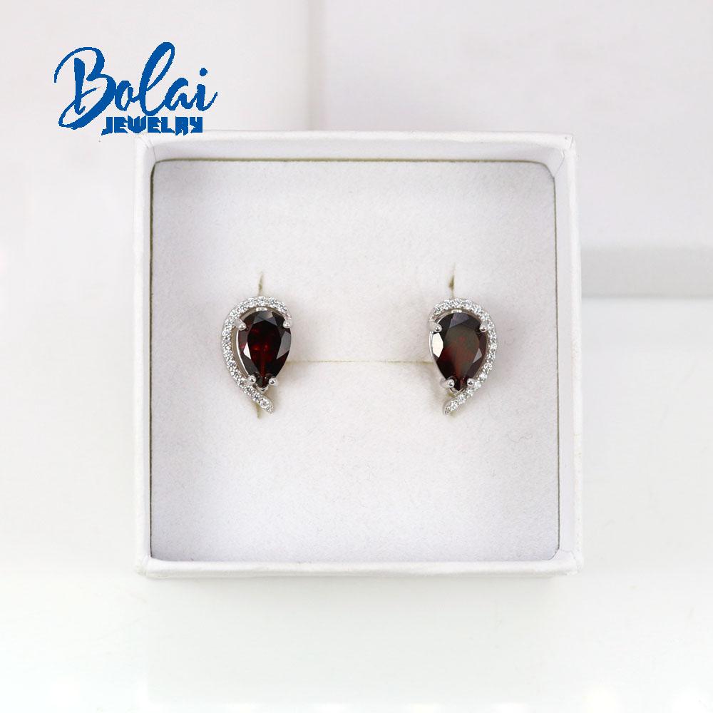 Bolaijewelry Natural Mozambique Garnet Pear 7*10mm Gemstone Earrings 925 Sterling Silver Fashion Woman Fine Jewelry