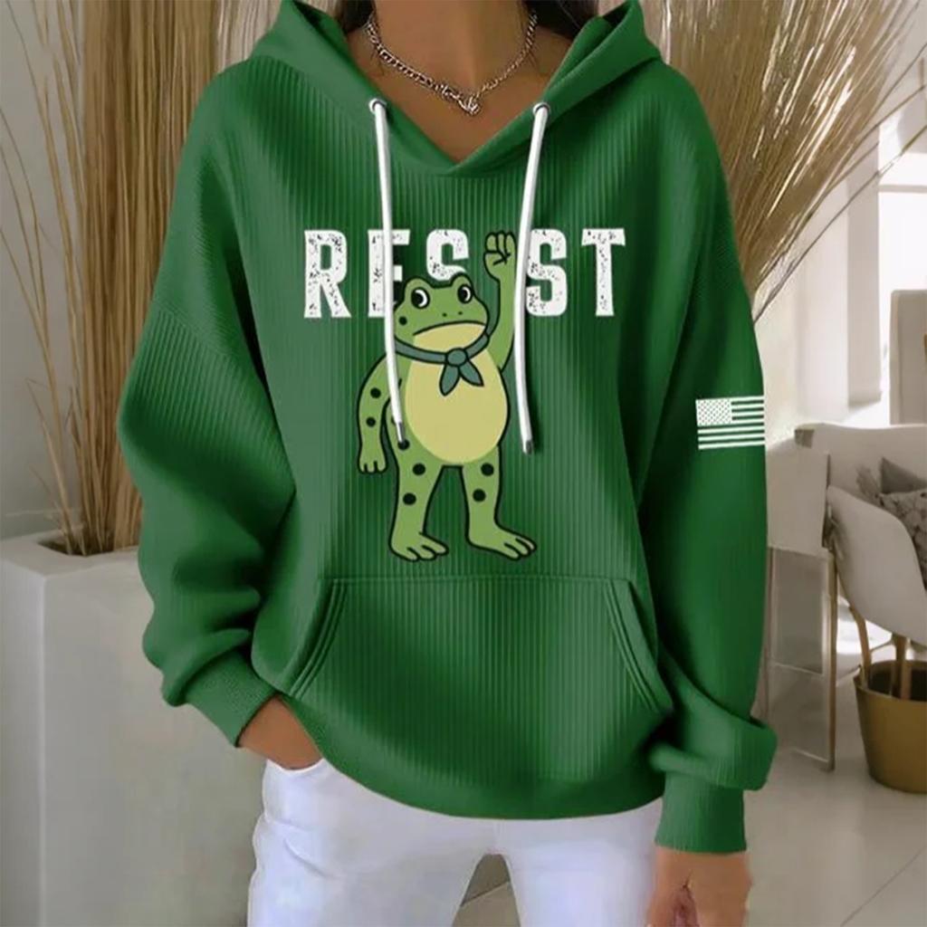 Women's Loose Comfortable Casual And Fashionable Round Neck Pattern Long-Sleeve Hooded Sweatshirt