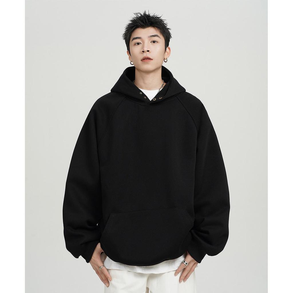 Men’s 500G Heavyweight Button-Up Hoodie: Autumn/Winter Trendy Brand, Loose Fit, Solid Color, Versatile American Style.