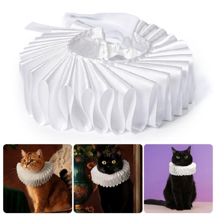 Royal Medieval Pet Collar Adjustable White Neck Ruff Costume Accessories for Dog Cats Themed Parties Photo Shoot