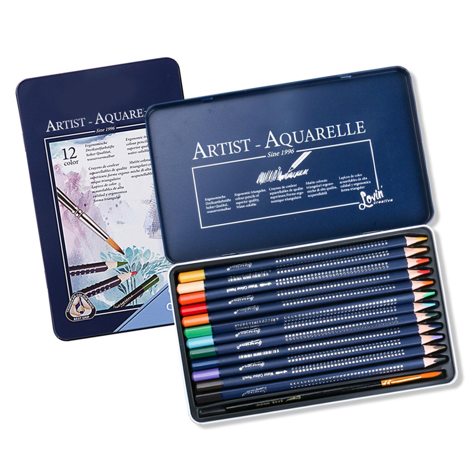 

Набор акварельных карандашей для раскрашивания в металлическом корпусе, цветные карандаши с тонкой кисточкой, художественные принадлежности для рисования и раскрашивания 12