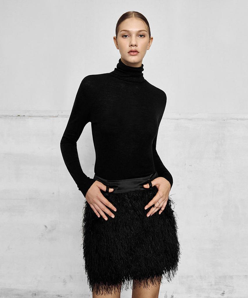 Laneonkyulleoseu Fringe Mini Skirt_Black