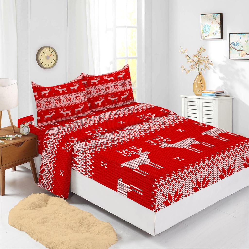 Four-Piece Mattress Set Christmas Bedding Printed Mattress Protective Cover