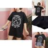 Damen Mädchen Lustiges Kurzarm Mond Katze Print Punk Gothic Lässiges Oberteil Bluse