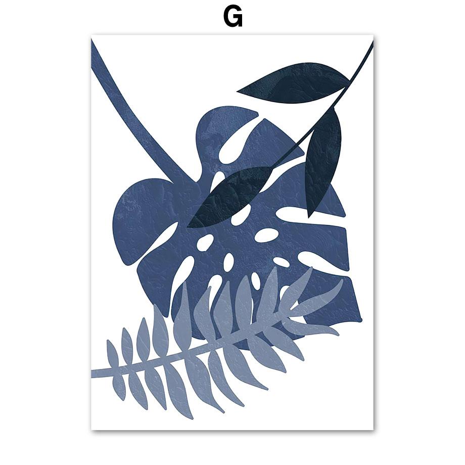 Boho blaue abstrakte Poster und Drucke moderne Mitte des Jahrhunderts Geometrie Linie Wandkunst Monstera Blatt Leinwand Malerei Innenraum Dekor