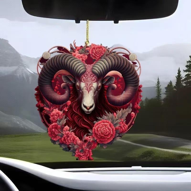 1Pcs 2D Acrylic Sheep Car Rearview Mirror Pendant Charm Christmas New Year Hanging Decoration