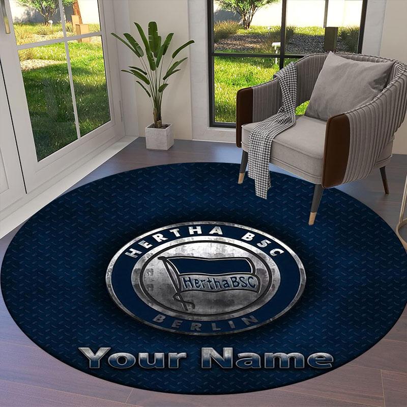 Hertha BSC Custom Name Round Area Rug,Carpet Rug for Living Room Bedroom Sofa Playroom Decor,Non-slip Floor Mat