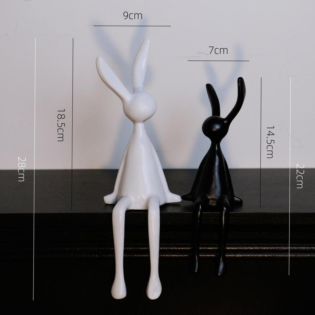 Creative Resin Black and White Cartoon Rabbit Family Desk Decorations - Set of Four