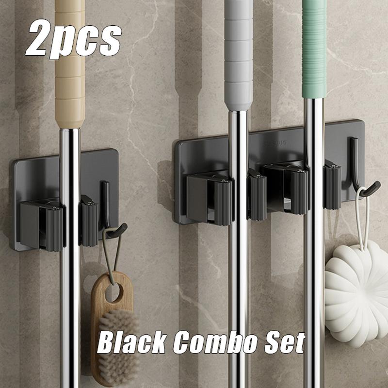Xiaomi 1-3PCS Stainless Steel Household Storage Rack Bathroom Nail-free Hook Wall-mounted Mop Storage Rack Waterproof Broom Rack