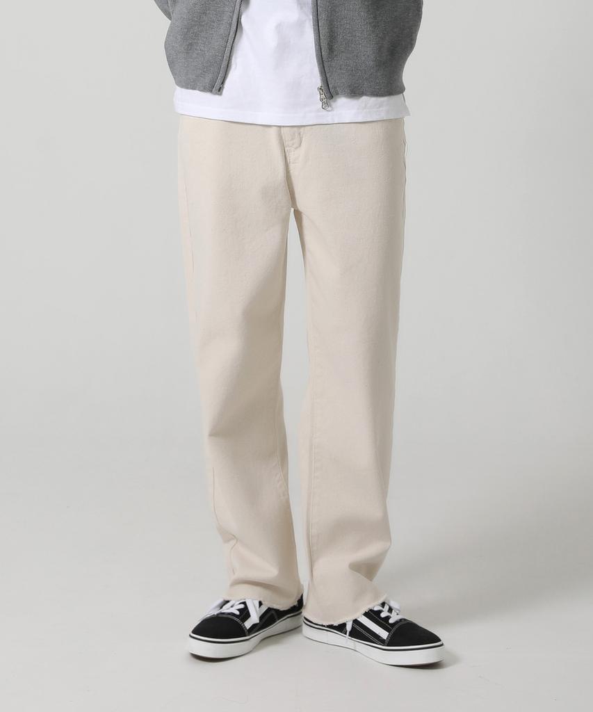 Jikeulib Cut-Off Hem Beige Straight Cotton Pants