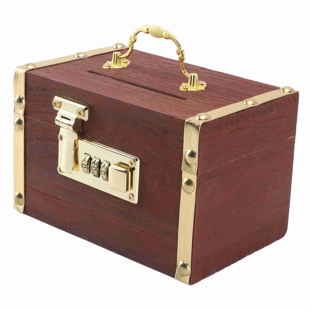 Locking Wooden Money Storage Box with Password Lock Vintage Wooden Treasure Chest Currency Money