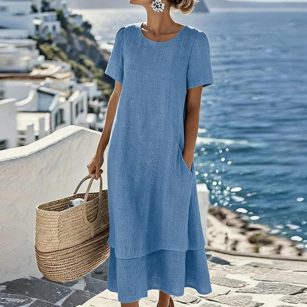 Dames Mode Kleur Kortmouwige Jurk