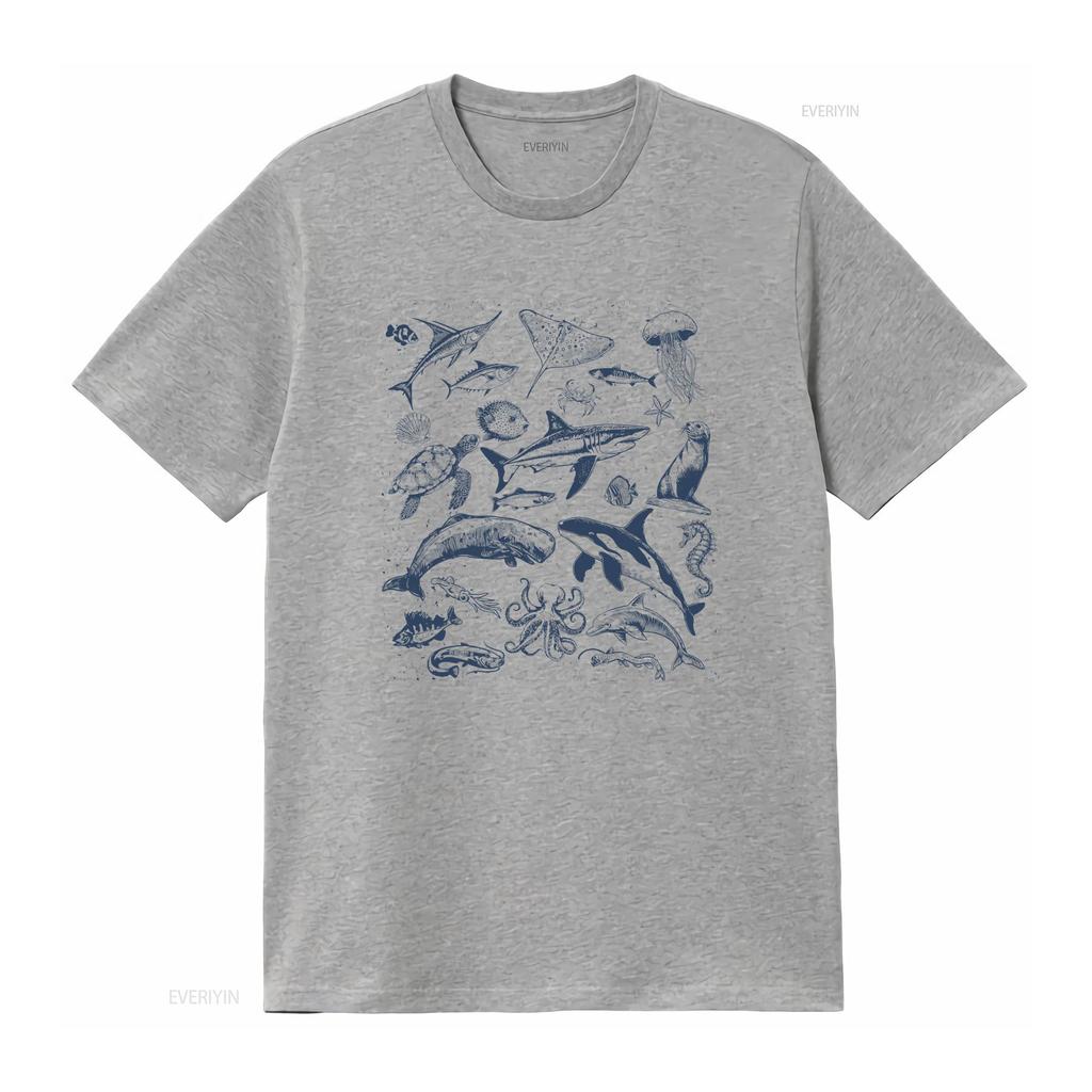Vintage Ocean T Shirt Retro 90s Sea Animal Lover Summer Marine Life Octopus Whale Dolphin Turtle Orca Vintage Washed Stretched