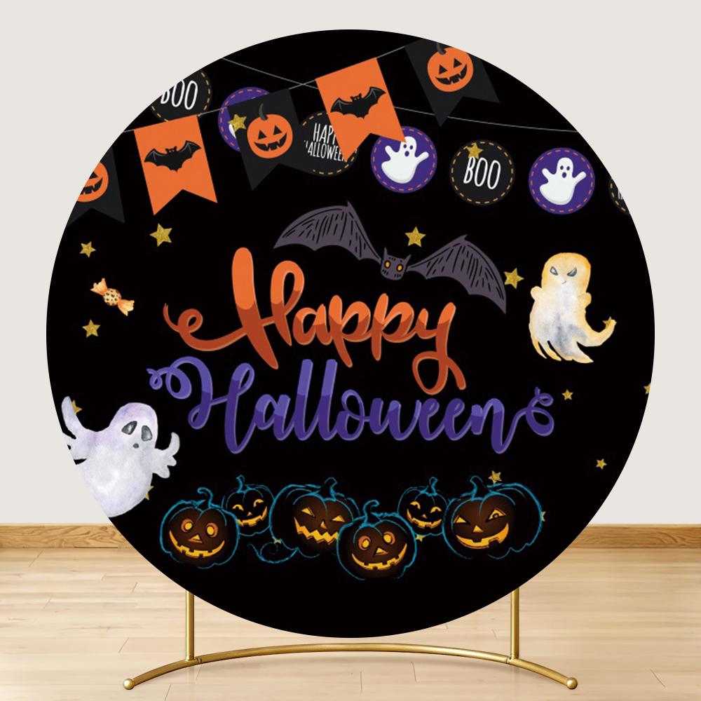 Halloween Party Round Backdrop Cover Pumpkin Witch Full Moon Night Castle Baby Shower Birthday Circle Photo Background Props
