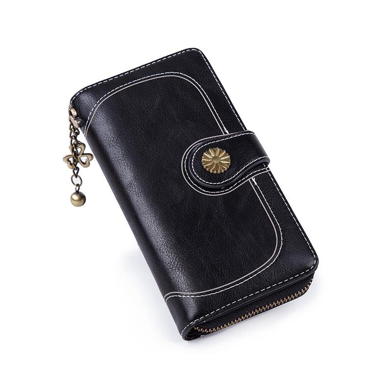 Portafoglio da Donna Pochette Vintage Pelle di Alta Qualità Portafoglio Lungo da Donna Retro Portamonete con Cerniera Cinturino Portamonete