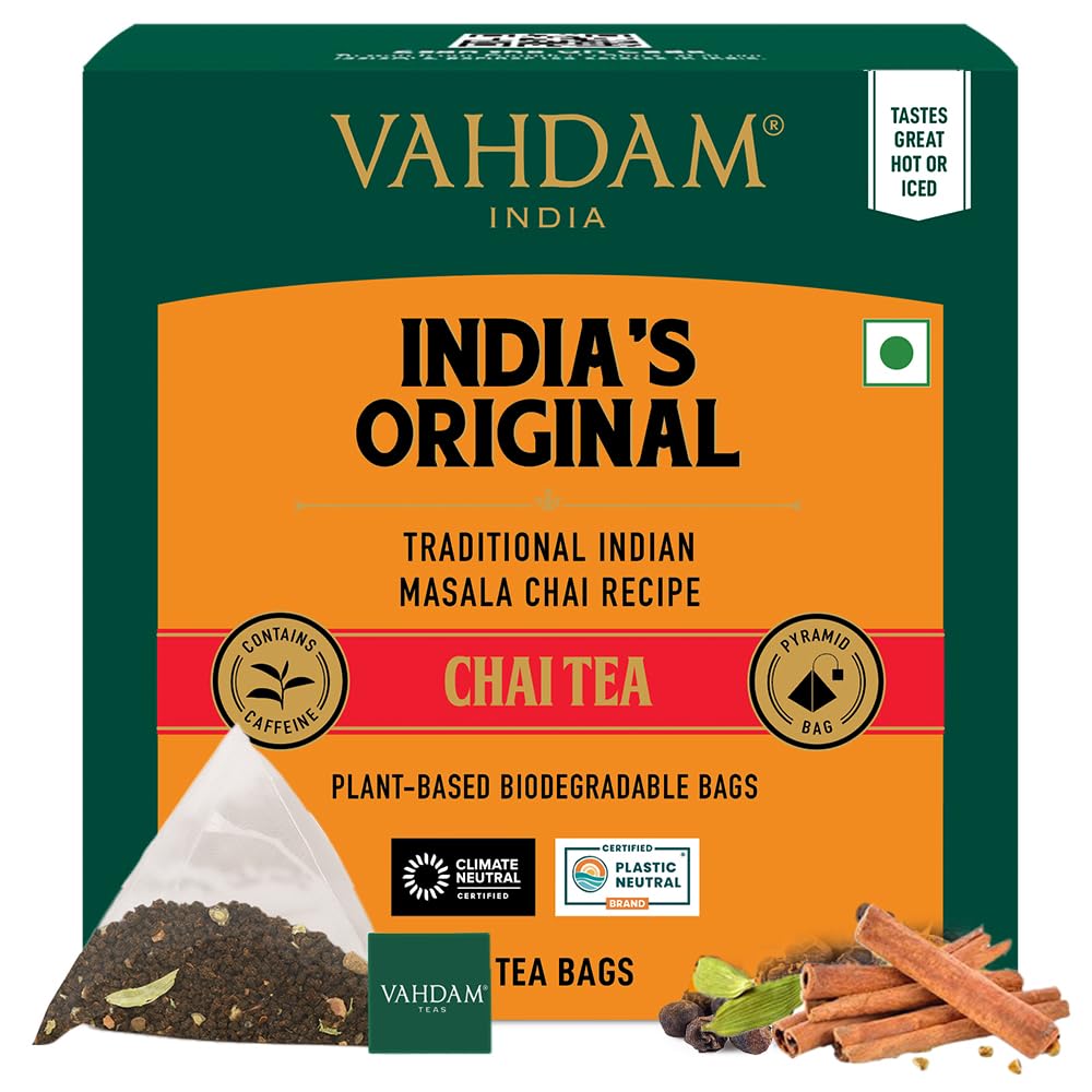 

VAHDAM, India s Original Masala Chai Tea Bags (15 Count) Non-GMO, Gluten-Free, No Added Flavoring | Blended w/Savory Exotic Spices | Individually W