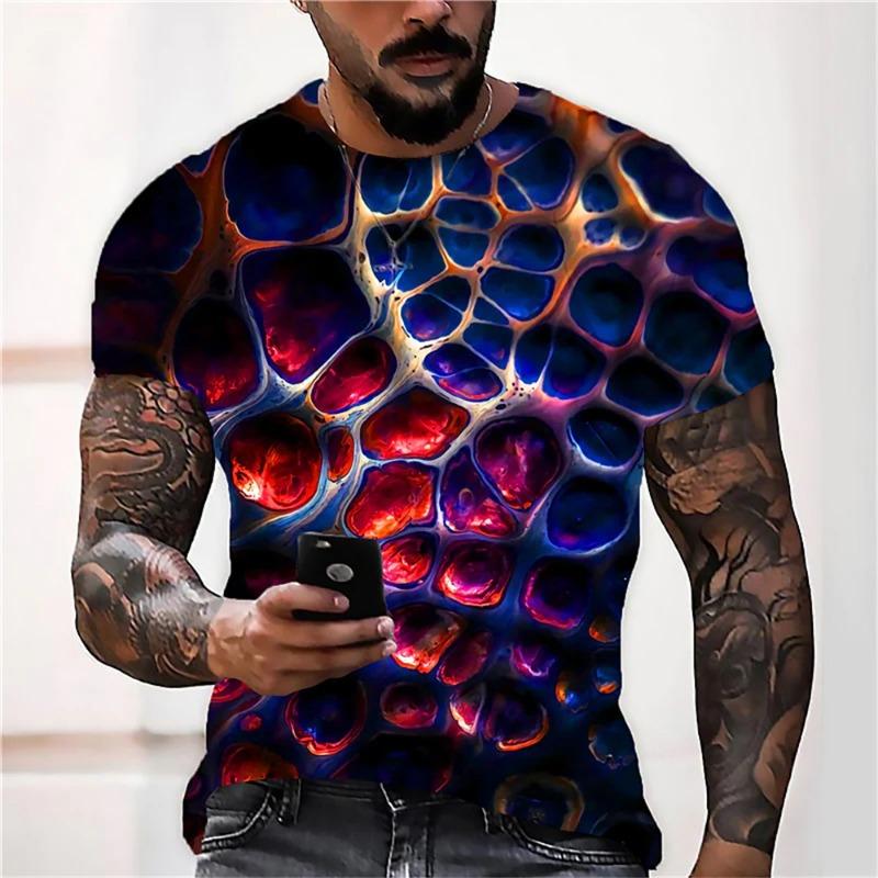 Summer Men T Shirts Optical Illusion 3D Print Graphic Round Neck Tee Shirt Casual Short Sleeve Tops Streetwear Fashion Clothing