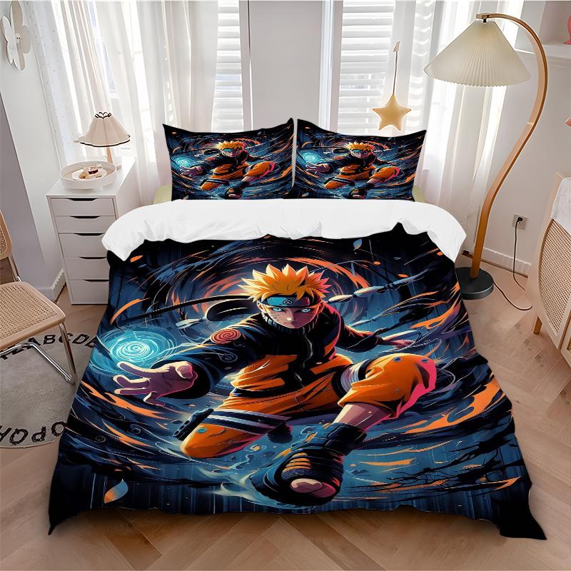 3pcs Anime Character Uzumaki Naruto Printed Quilt Set - Soft and Comfortable Quilt Cover for Bedroom, Guest Room and Dormitory Decorative Be