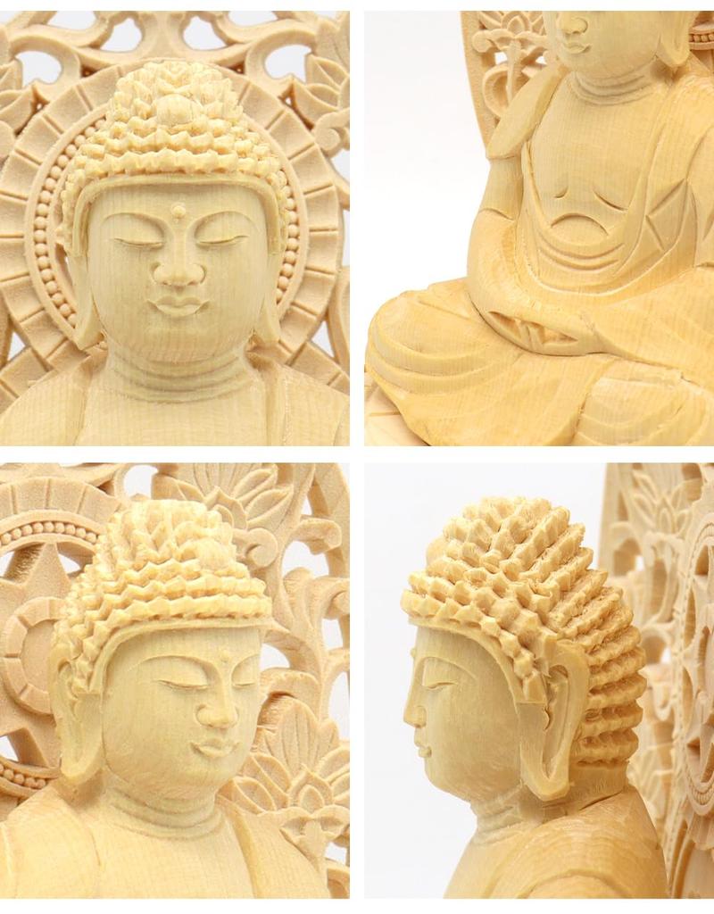 Kurita's Specialty Buddha Statue [Nyorai] Amitabha Buddha, Seated, 2.0 Inches (total Height 18.5 Cm, Width 10 Cm, Depth 9 Cm), with Grass Halo and