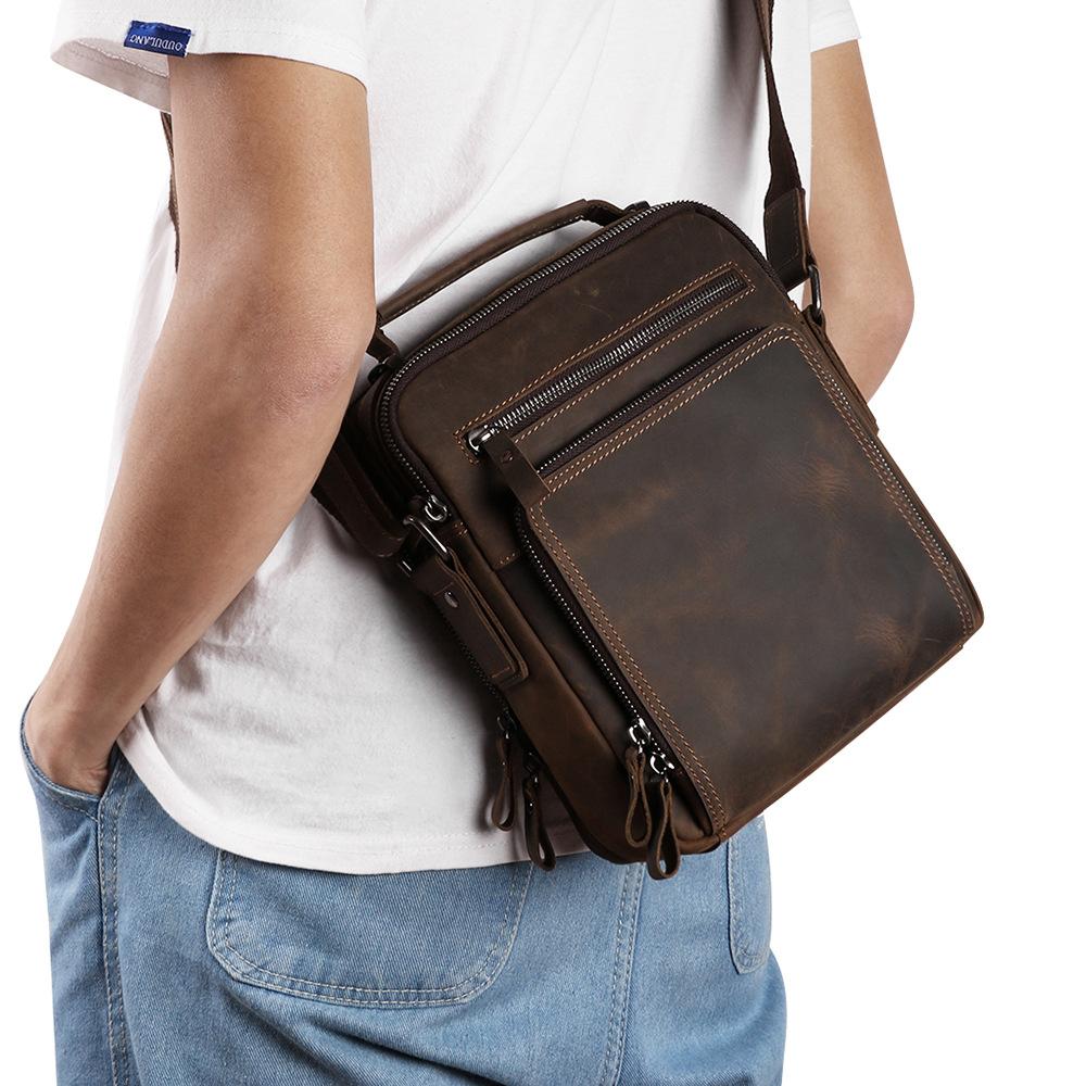 Men's Shoulder Leather Bag, Retro Crazy Horse Leather Messenger Bag, Casual Large-capacity Backpack, High-end Leather Men's Bag
