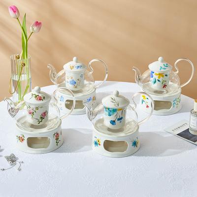 Europäischer Stil Keramik Glas Blumentee Kanne Kerzenheizung Frucht Blumentee Kannen Set