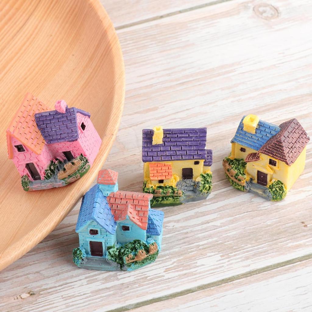 4pcs Miniature House Fairy Garden Resin House Bonsai Craft Micro Landscape DIY Garden Decoration Village Decor
