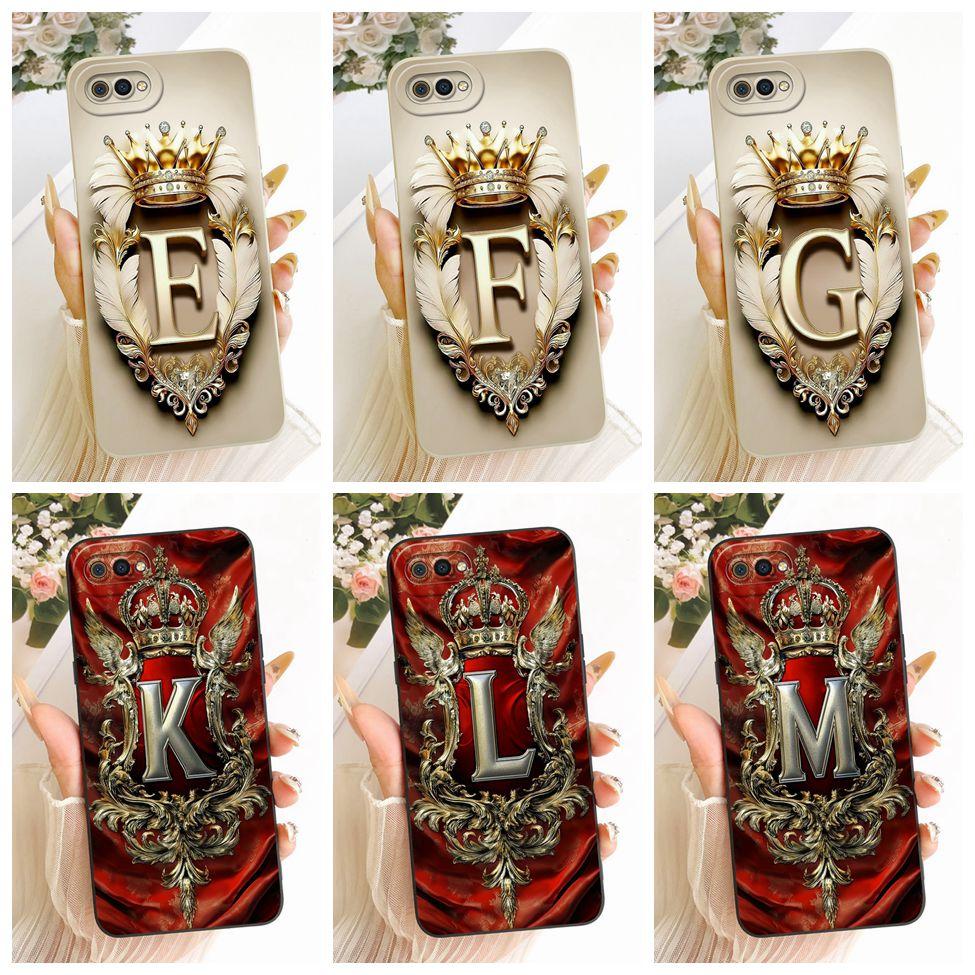 For Realme C2 Case Cover Luxury A-Z Letters Fashion Crown 2D Painted Silicone Casing For Realme RMX1941 RMX1945 RMX1943