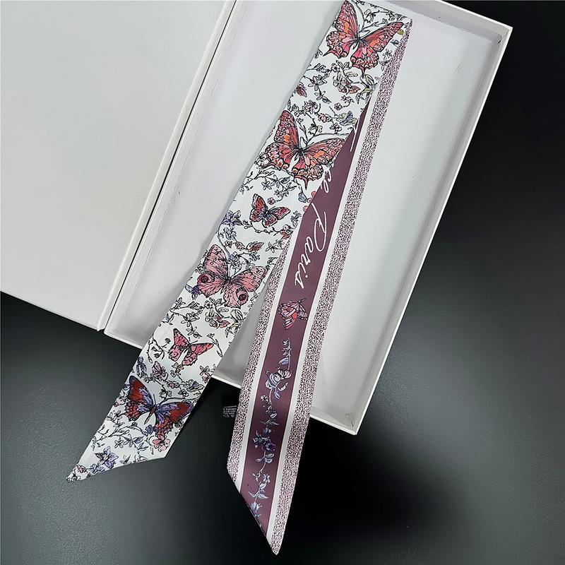 

Spring and summer new plant jungle simulation silk scarf diagonal streamer tied bag ribbon headband versatile small scarf