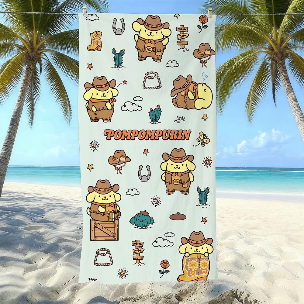 Cute Puppy Cartoon Print Microfiber Beach Towel Water Absorbent Quick Dry Bath Towel For Vacation