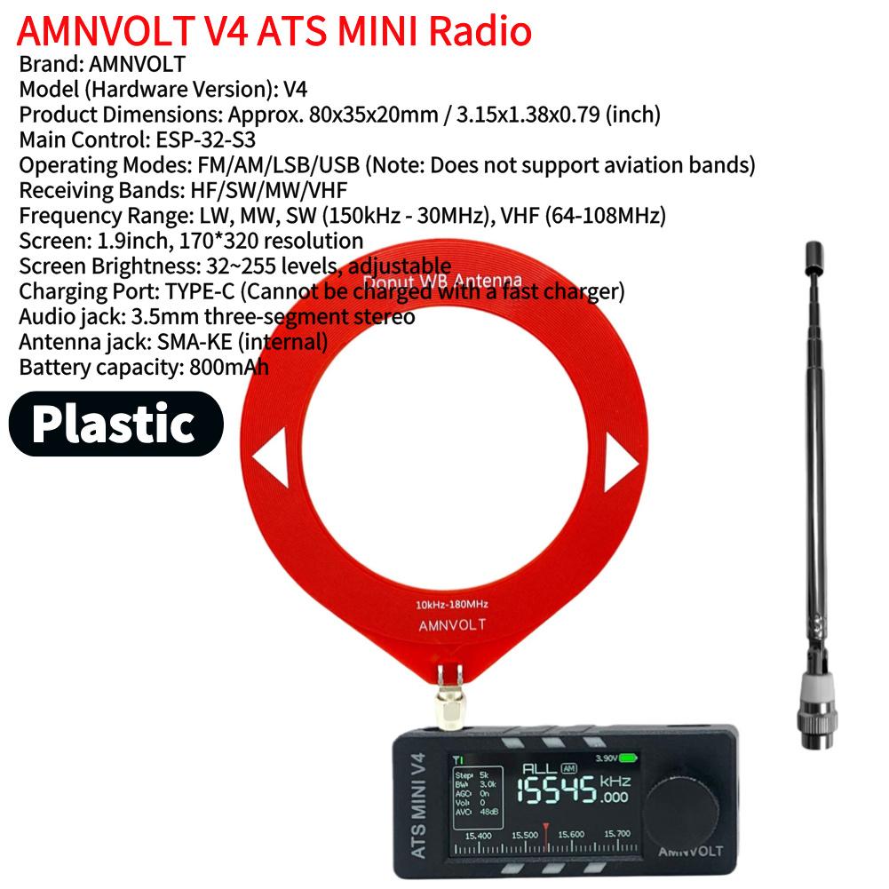 V4 AMNVOLT Mini SI4732 DSP Radio Receiver FM AM SSB LSB USB Mode LSB USB Transistor Pocket Radios 1.9inch IPS Screen ESP-32-S3