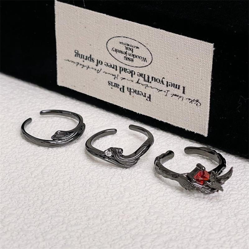 Dark Personality Crow Stacked Ring Opening Adjustable Niche Design Trendy Cool Retro Index Finger Ring