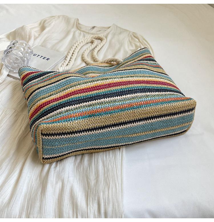 Summer 2026 Women's Straw Tote: Rainbow Weave, Large Capacity, Vacation Style Handbag