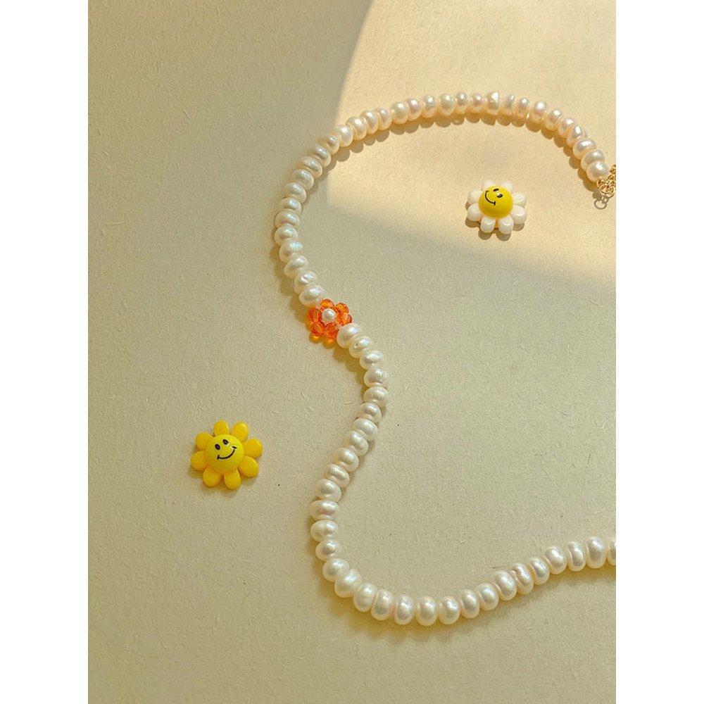 Beads Flower Pearl Choker Necklace Nz1026