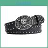 Punk Skull Leather Belt For Men With Metal Snap Closure For Casual Streetwear