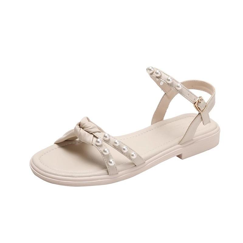 Sandals Girl 2025 Summer New Thick-soled Fairy Wind Pearl Beach Shoes Soft-soled Wedge Heel Fashion Roman Sandals