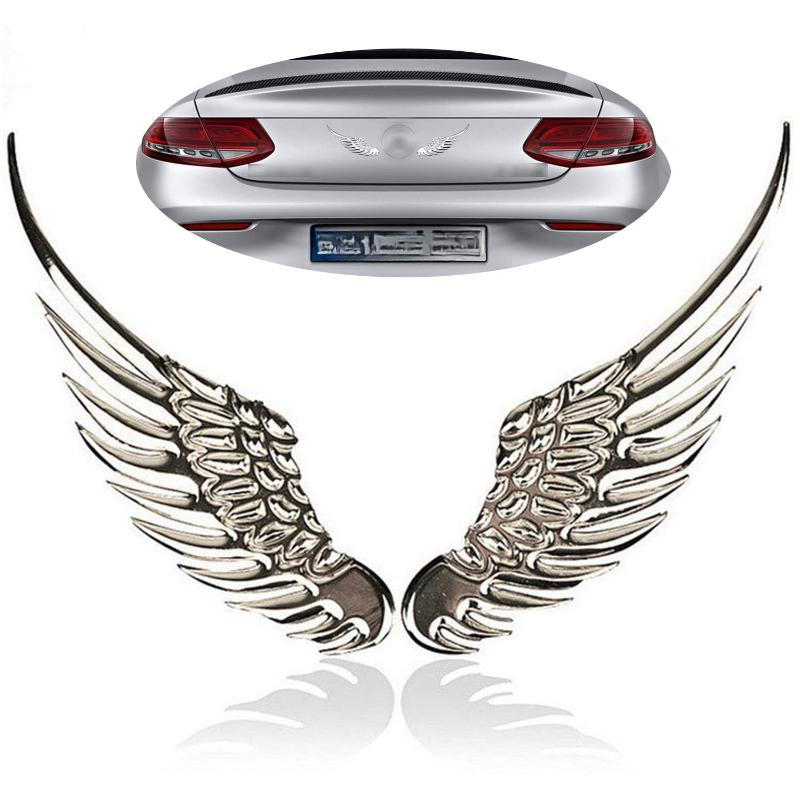 1 Pair 3D Stereo Car Body Sticker Angel Wings Badge Emblem Style Metal Zinc Alloy Decal Auto Exterior Decoration Accessories