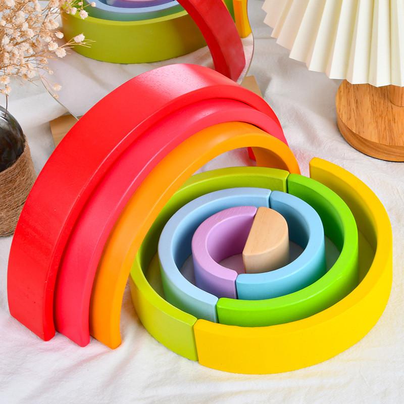 Ten Wooden Layer Rainbow Arch Block Set For Kids Educational Play Toys Gift