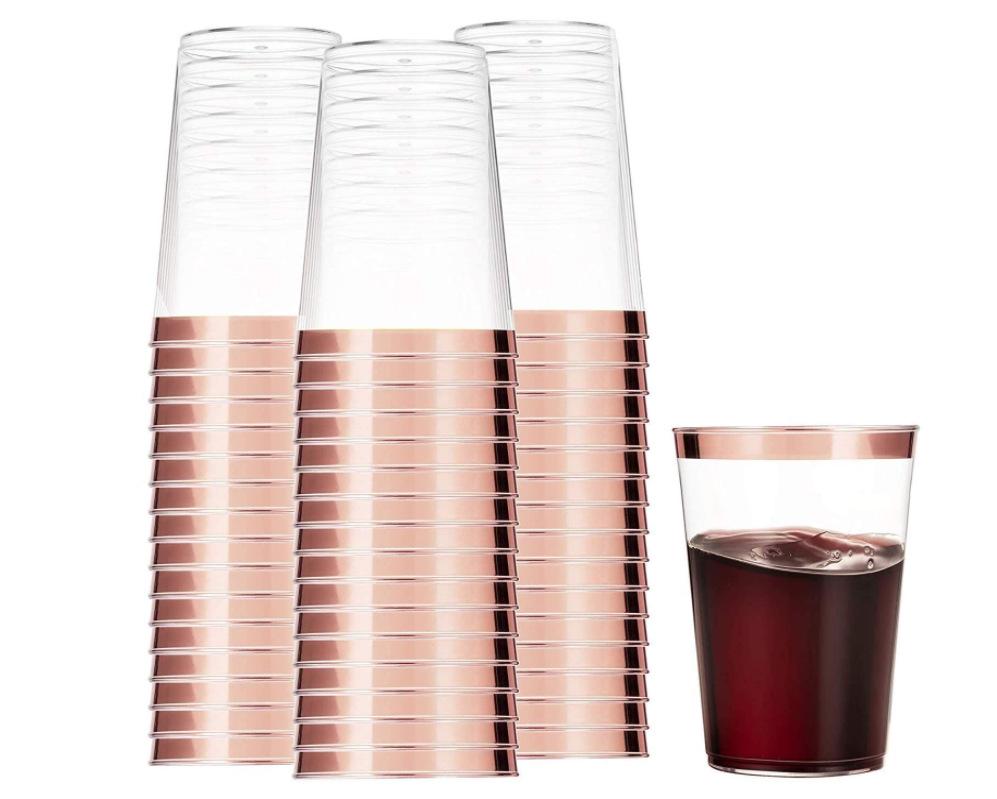 20 Pieces Disposable Wine Cups 14oz Transparent Hard Plastic Rimmed Plastic Cup Birthday Wedding Party Champagne Cups