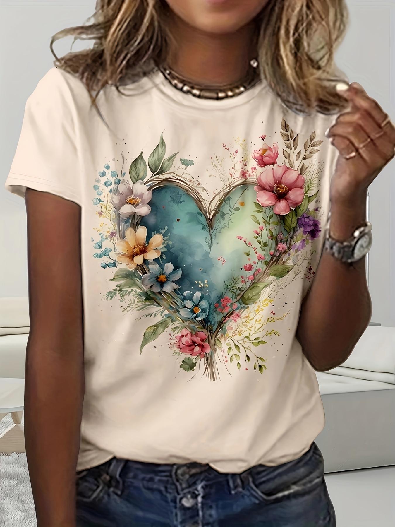 

Women S Floral heart graphic T-Shirt - Lightweight Everyda XXXL дубильная кора