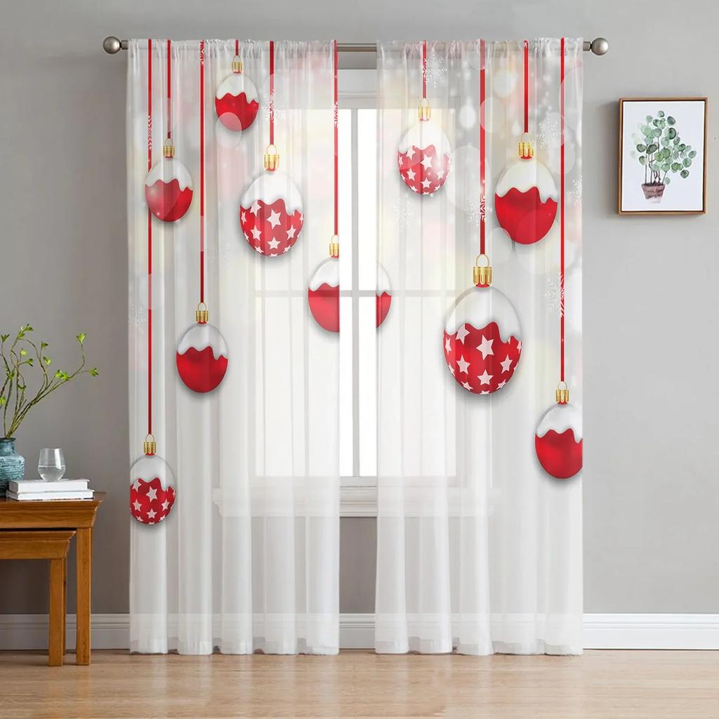 Vánoční stromeček dárky Santa Claus zvonky Sněhové vločky Tyl Průsvitné závěsy Obývací pokoj Ložnice Záclony Voál Organza Závěsy