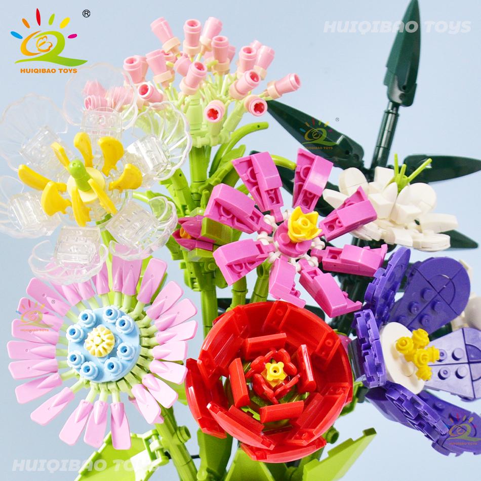 Giftfritt Blomsterbukett Byggklossar Kit Gör-det-själv Evig Blomma Romantiska Klossar Gör-det-själv Barnleksaker För Barn Vänner Vuxen Gåva