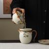 Beige Ru Ware Ceramic Kung Fu Tea Set: Teapot & Teacups in Gift Box for Holiday or Business Souvenir